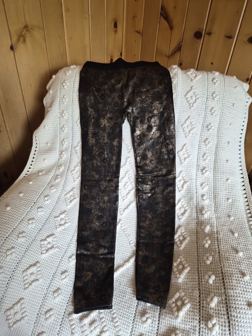 Women's Metallic Brown Patterned Lined Leggings